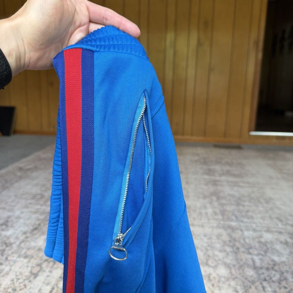 GUCCI blue red webbing trims flare cropped track pants Women’s Medium Pleated - Picture 15 of 16